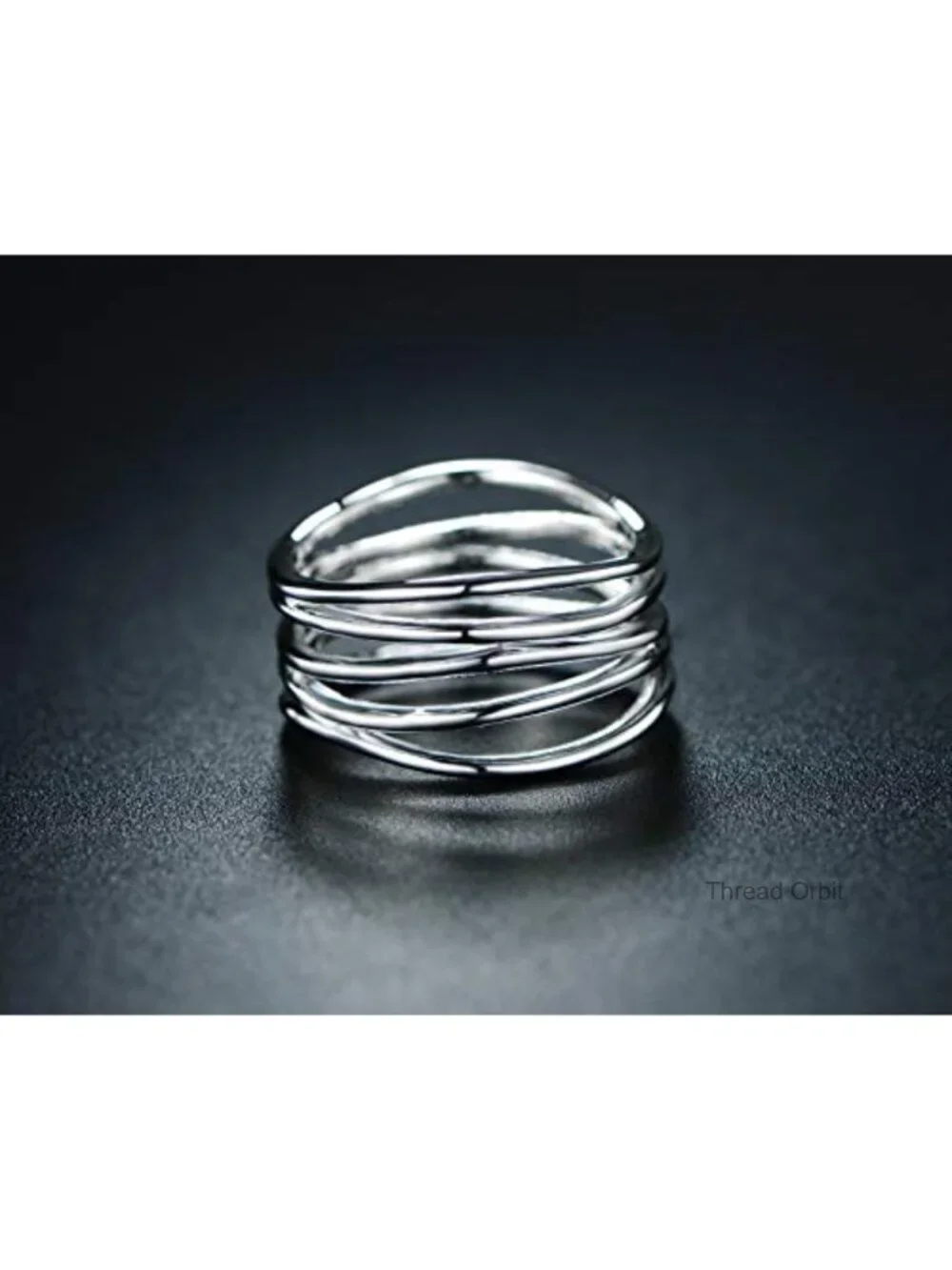18K White Gold Plated Statement Ring, 5-Row Band, Sizes 5-10